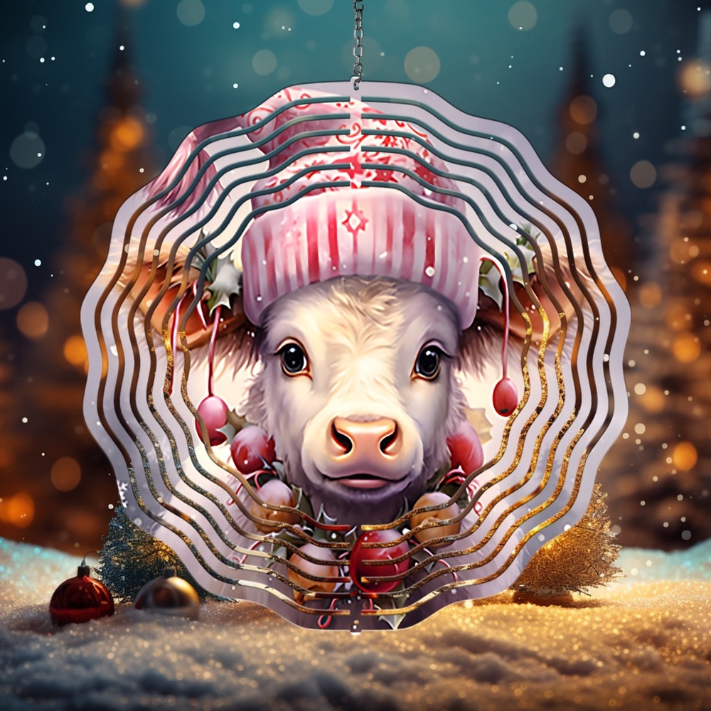 Handmade Baby cow sublimated christmas 8in wind spinner